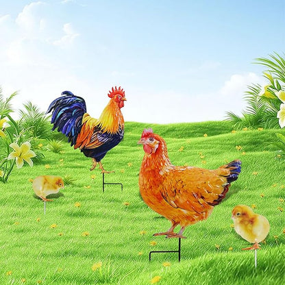 4 Pack Chicken Metal Decorative Garden Stakes Chicken Gifts for Women/Men Chicken Lovers Gifts Silhouette Statues for Yard Art, Outside, Patio, Outdoor Decor, Garden Decorations, Lawn Ornaments