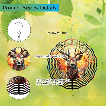 Deer Head Wind Spinner 3D Frosted Deers Head Wind Spinner Hanging for Yard and Garden, Cute Spinners Made of Tough Steel Plate