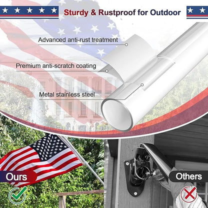 Flag Pole Kit with 3x5 American Flag Outdoor - 7ft Tangle Free Metal Flagpole with Holder Bracket & Embroidered US Flags - Rustproof Heavy Duty for Outside House Porch Garage Mount - White
