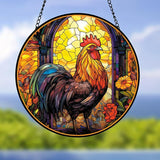 Rooster Acrylic Window Hanging, Colourful Cockerel Farm Animal Stained Acrylic Window Decor Hanging Ornaments Indoor Outdoor Garden Stained Art Panel Gift for Women Christmas Thanksgiving