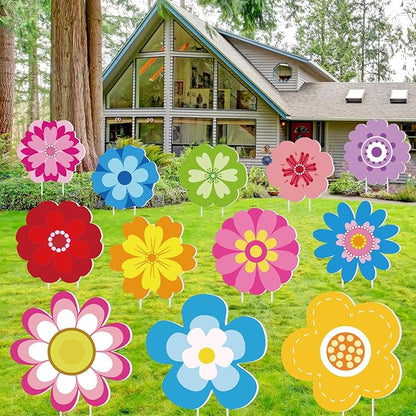Amyhill 12 Pcs Spring Flower Yard Signs Decoration for Outdoor Floral Garden Lawn Signs with Stakes Waterproof Hello Spring Decor for Easter Festive Holiday Party Patio Lawn Walkway Decorations