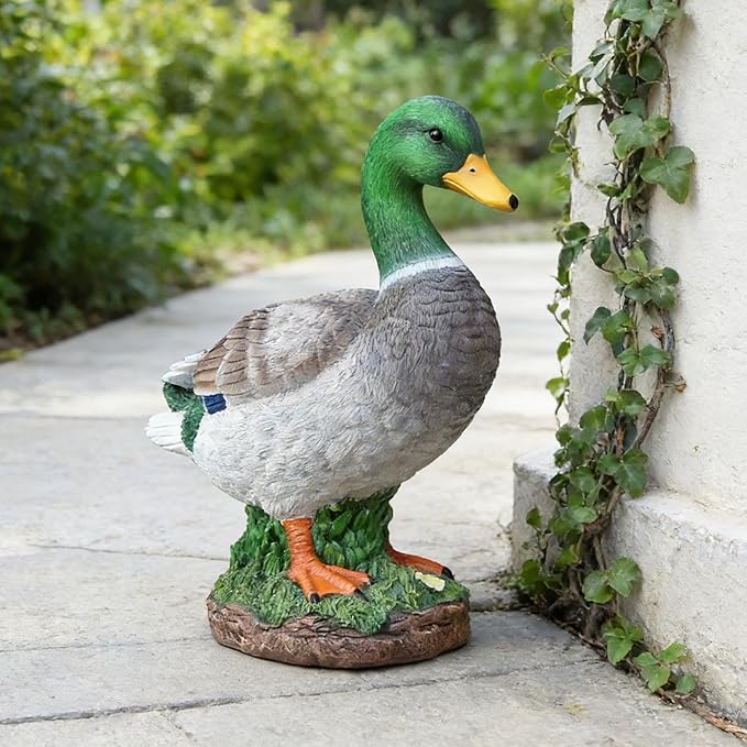 Porch Duck Statue Outdoor Decor,12.9''(H) Realistic Mallard Garden Statue for Yard Lawn,Resin Animal Sculptures Home Patio Art Decorations