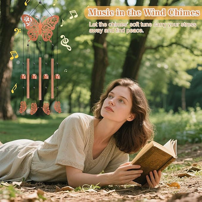 Butterfly Wind Chime for Outside,Butterfly Gifts for Women Men,Horizontal Metal Memorial Butterflies Birthday Gifts for Women Men Garden Decor