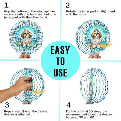 Shih Tzu Wind Spinner, Dog Wind Spinners, Wind Spinner Hanging for Outdoor & Indoor Décor, Unique Gifts for Yard Garden Decoration or Patio Décor (Shih Tzu 1)
