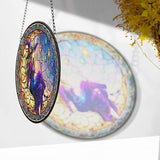 7.8" Moonlight Witch Suncatcher Stained Glass Window Hanging Mystical Witchy Sun Catchers Halloween Ornaments Wall Art Door Garden Room Home Decor Birthday for Teens Women