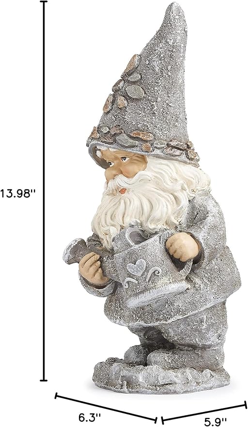 Roman Giftware Inc., Pudgy Pals Collection, Pebble Gnome with Kettle Statue, 14" H, Decorative, Garden Gift, Home Outdoor Decor, Durable, Long Lasting