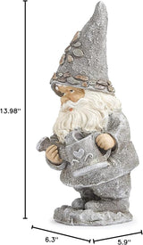 Roman Giftware Inc., Pudgy Pals Collection, Pebble Gnome with Kettle Statue, 14" H, Decorative, Garden Gift, Home Outdoor Decor, Durable, Long Lasting