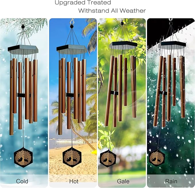 33" Tree of Life Wind Chimes | Warm Copper Memorial Windchime for Loss of Loved Ones, Sympathy Gift, Deep Tone & Weather-Resistant, Outdoor Decor Garden Decoration