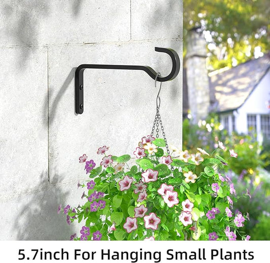 5.7 Inch 2 Pack Plant Hooks for Wall, Heavy Duty Plant Hangers Outdoor, Hold 35lb Iron Plant Hanger Bracket for Hanging Bird Feeder, Wind Chimes, Baskets, Lantern, Hanging Planter Hooks, Metal - Black
