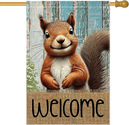 Spring Summer Garden Flag Welcome Garden Flags 28x40 inch Double Sided Small Burlap Squirrel Decor Yard Lawn Outdoor Home Decoratio
