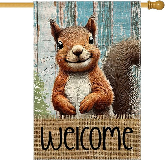 Spring Summer Garden Flag Welcome Garden Flags 28x40 inch Double Sided Small Burlap Squirrel Decor Yard Lawn Outdoor Home Decoratio