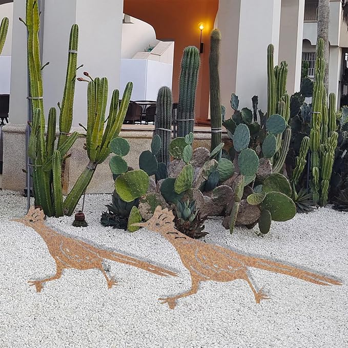 2 Pcs Roadrunner Garden Art Metal Yard Art Decorative Garden Stakes Southwest Desert Bird Decor for Garden Yard Metal Yard Ornaments Bird Art Mexican Roadrunner Gifts (Retro)