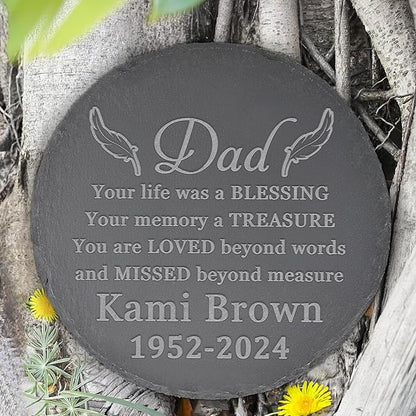 Memorial Garden Stone - Personalized Memorial Gifts for Loss of Loved One - Bereavement Gifts for Loss of Father Mother - Your Memory a Treasure - Round