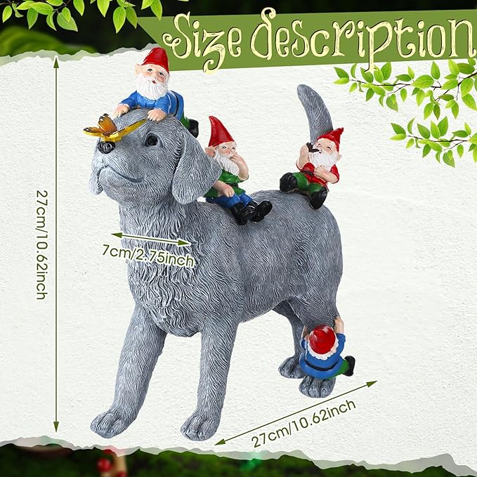 Chunful Dog and Gnome Garden Statues for Outside Decor with Butterfly Funny Yard Decorations Home Indoor Outdoor Patio Lawn Ornaments Housewarming Birthdays Gifts for Women Mom Grandma, 10.62 Inch