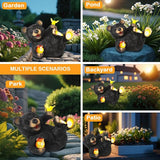 Solar Bear Garden Statues, Resin Garden Decor, Waterproof Black Bear Figurine,Solar Animals for Yard and Garden,Gifts for Mom, Women