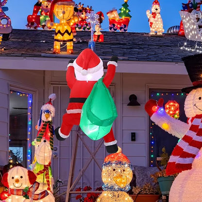 Jenaai 4 ft Christmas Inflatable Santa Claus Outdoor Decorations Climbing Hanging Santa Gift Bag with Build in LED Blow up Christmas Yard Decor for Xmas Porch Garden Lawn Vacation Indoor Outside