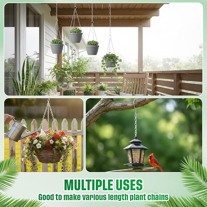 2 Pack Hanging Chain for Bird Feeders, Planters, Lanterns and Ornaments (9.5 Inch, Silver)