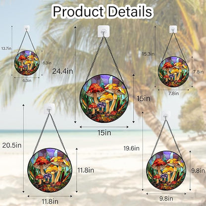 DASTOLL Stained Glass Window Hanging, Jungle Mushrooms Sun Catchers Diamond Glass Panel Hangings Plant Suncatcher Decor for Birthday for Women, Men, Wife, Aunt, and Mom 11.8x11.8 in