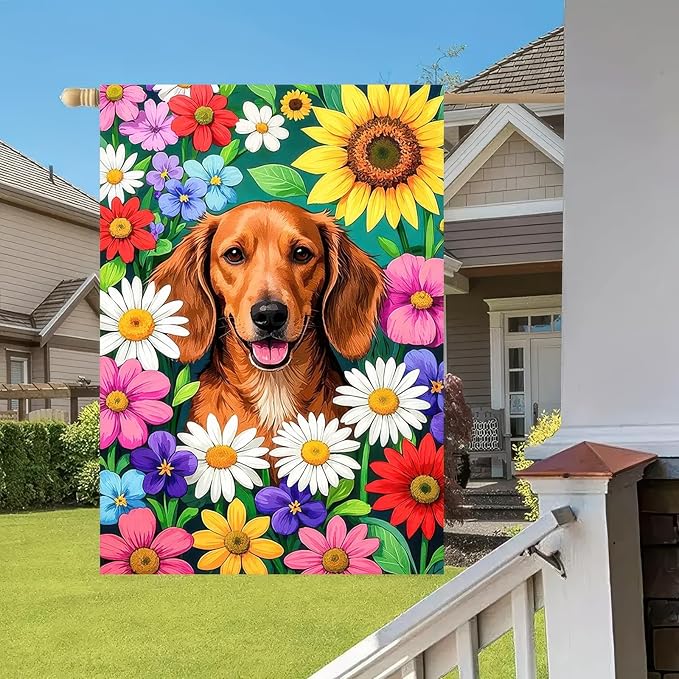 BlissYard Hello Spring Garden Flag 12x18 Inch Double Sided Cute Golden Retriever Seasonal Welcome Small Flags For Outside Outdoor Decor Yard Farmhouse Holiday Spring Summer Decorations Yard Flags