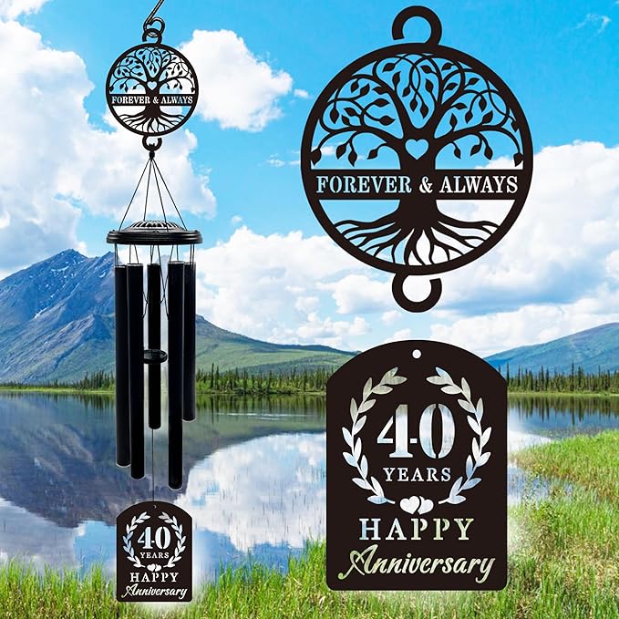 37'' 40th Anniversary Wind Chime Gifts, Golden Anniversary Keepsake Gifts Ideas, Happy 40th Decorations for Parents, Couples, Husband, Wife, Friends