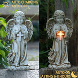 Rezpuao Angel Statue for Garden,Solar Angel for Cemetery Decorations,Garden Memorial Angels,Resin Praying Angels Figurine for Patio Lawn Yard Porch Decorations,12.12inch