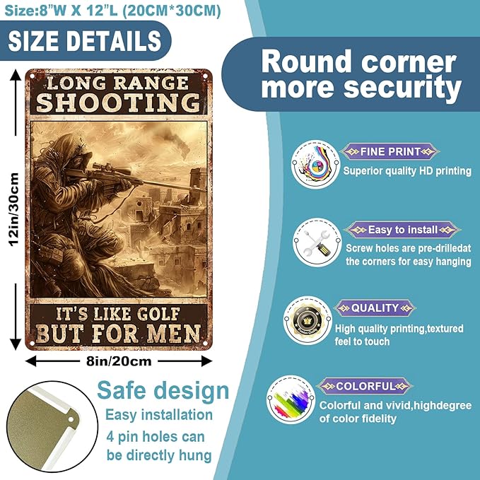 Long Range Shooting It's Like Golf But For Men Home Decor Retro Metal Tin Sign 8x12 inch