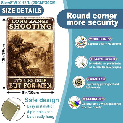 Long Range Shooting It's Like Golf But For Men Home Decor Retro Metal Tin Sign 8x12 inch