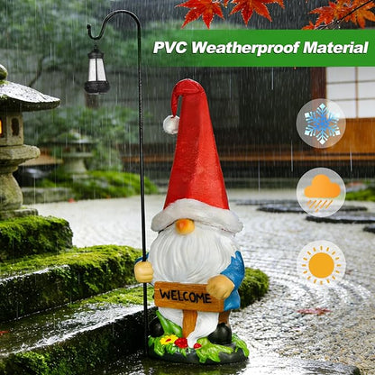 Enrichoice 39" Tall Large Garden Gnomes Outdoor with Solar Lantern, Weatherproof PVC Gnomes Decorations for Yard Statue with Ground Stake for Lawn, Pathway, Patio & Porch Decor (Excluding Battery)