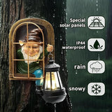 Garden Gnome Decor Outdoor Statue - Gnome With Solar Waterproof Lantern, Whimsical Elf Out The Door Tree Hugger Garden Statues, Home, Fence, Patio, Resin Ornament, Gardening Gift Tree Faces Gnomes
