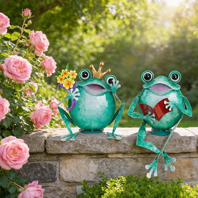 Ratuor Frog Statue Garden Outdoor Decor Metal Frog Yard Art Sculpture Lawn Ornaments for Backyard Pond Patio Porch Outside Decorations