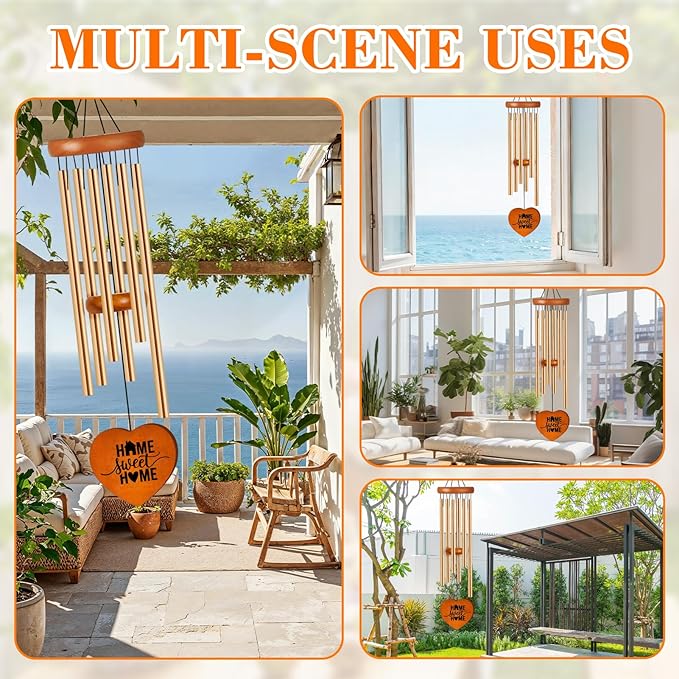 House Warming Gifts New Home, 25.5" Aluminum Wind Chimes for Outside with Heart Catcher, House Warming Gifts for Couple, Friends, New Home Gift Ideas for First Home, New Apartment, House, Home Decor
