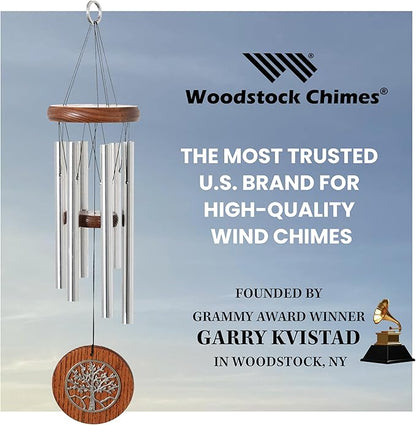 Woodstock Chimes Signature Collection, Woodstock Habitats Chime, 17'', Silver, Teak, Tree of Life Wind Chimes for Outdoor, Patio, Home or Garden Decor (HCTT)