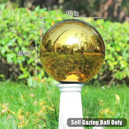 VCUTEKA Gazing Ball, Glass Mirror Polished Hollow Ball Reflective Garden Sphere, Gazing Globe for Home Garden Lawn Outdoor Ornament Yard Decorative 10-Inch, Gold