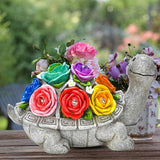 Solar Garden Decor Turtle with Rose and 7 LED Lights - Outdoor Decor Tortoise Statue for Patio, Balcony, Yard Ornament, Unique Gifts for Mom.