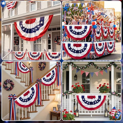 6 x 3 Ft 4th of July Decorations Big American Pleated Fan Flag, 3 Pcs Patriotic Decorations American Flag Bunting, Red White and Blue Half Fan Banner Bunting Flags Outdoor Indoor for Memorial Day Decor