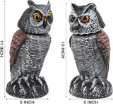 Hedoc 2 Pack Fake Owl Decoys to Scare Birds Away, Rotating Head Bird Deterrents, Nature Enemy Scarecrow Plastic Statues, Pest Repellent for Gardens and Patios