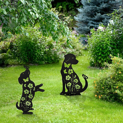 Metal Dogs Statues Garden Outside Black Puppy Decorative Garden Silhouette Stakes Steel Dog Yard Decor for Dog Lovers