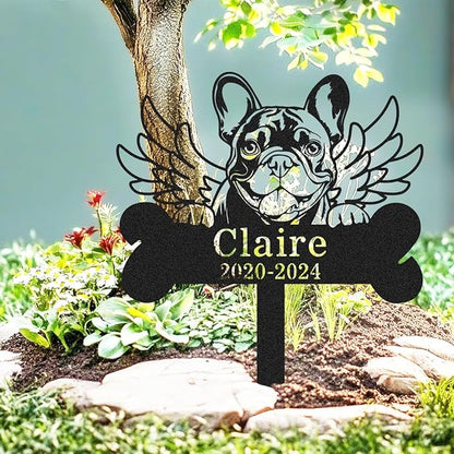 Custom French Bulldog Memorial Stake Personalized Metal Dog Memorial Grave Marker Lawn Garden Outdoor Décor Yard Sign for French Bulldog Dog Memorial Plaque Bone Garden Marker with Wings