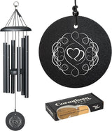 Corinthian Bells 27" Double Heart Wind Chime – Black – Engraved Intertwined Hearts with Ivy Circle – Romantic Gift for Weddings, Anniversaries & Loved Ones