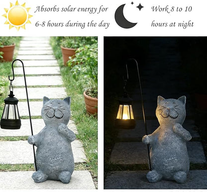 Cat Solar Garden Statues, Resin Cat Figurine Decorations,Outdoor Figurines for Lawn Patio Balcony Yard Ornament, Unique Housewarming and Birthdays Gifts for Mom Women Grandma