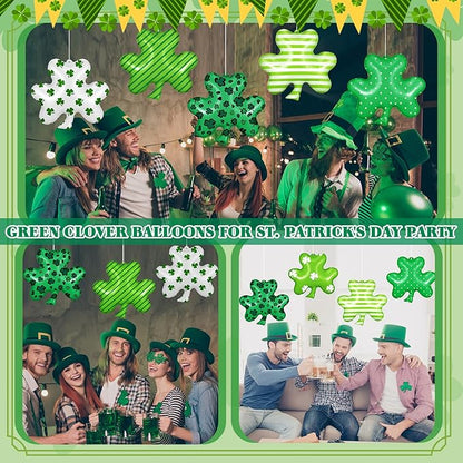18 Pcs 12 Inch St Patrick's Day Inflatable Shamrock Ornaments Decorations Large Blow up Lucky Clover Hanging Ornaments Irish Clover Shape PVC Yard Decors Shamrock Outdoor Decoration for Yard Lawn