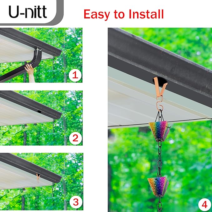 U-nitt Gutter Clip for Rain Chain Installation DIY | Gutter Adapter for Roof Downspout Chain | Water Collection | Copper Plated, Heavy Metal, 6 X 5 inches, Adjustable, Fits 2 in Gutter Hole