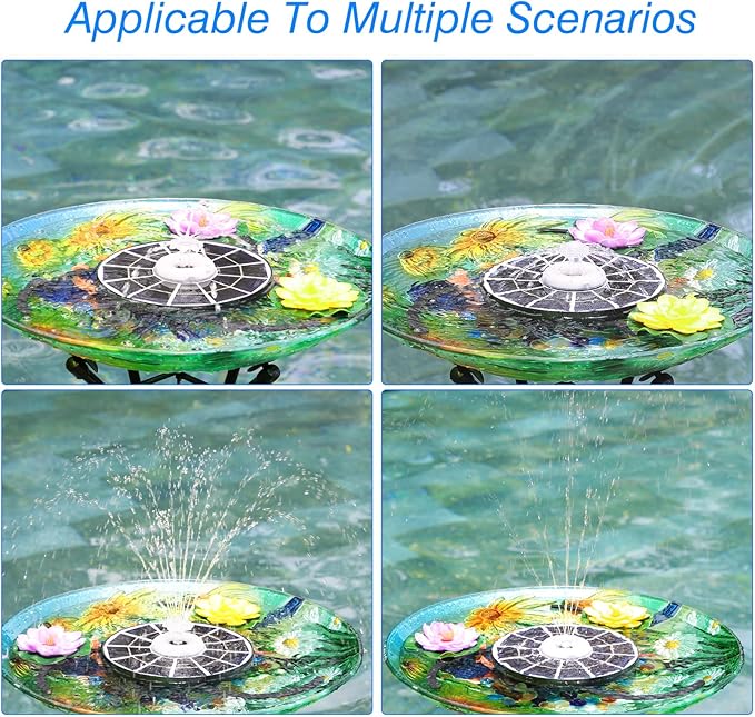 AISITIN 4W Solar Fountain with Lights, Chargeable Solar Bird Bath Fountains Built-in 2200mAh Battery, 2026 Upgrade Glass Panel Solar Water Pump for Bird Bath, Garden, Pond, Pool, Fish Tank, Aquarium