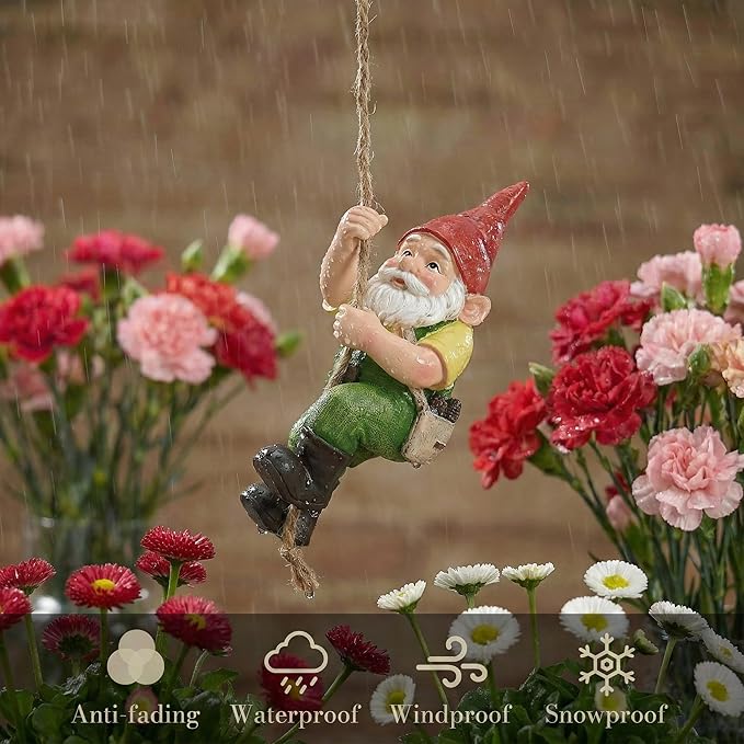 TERESA'S COLLECTIONS Garden Outdoor Decor,Hanging Gnomes Garden Decor,Climbing Gnomes Statue，Waterproof Resin Garden Statue, Garden Gift, Indoor/Outdoor,7.9"