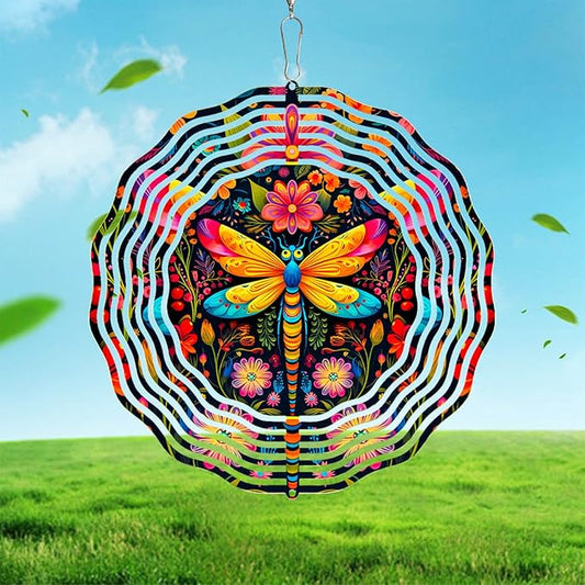Dragonfly Wind Spinner, 3D Metal Kinetic Hanging Wind Sculpture Spinners for Yard and Garden Decoration, 10 inch Ornament Spinner
