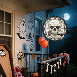 Stained Glass Window Hanging - Halloween Scary Skull Suncatcher for Doors Garden Home Spooky Purple Skeleton Key Sun Catchers Gothic Decor Horror Gifts for Women Men Friend Boy Girl 11.8 in