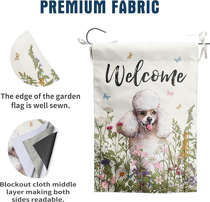 Spring Summer Garden Flag Floral Poodle Yard Flag Flower Dog Garden Flags for Outside Small Outdoor Welcome Flags 12x18 Double Sided