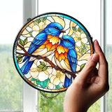7.8" Bluebird Suncatcher Stained Glass Window Hanging Blue Bird Sun Catchers Birds Lover Ornament Wall Home Room Door Garden Decor Birthday for Nature Lovers Women Mom