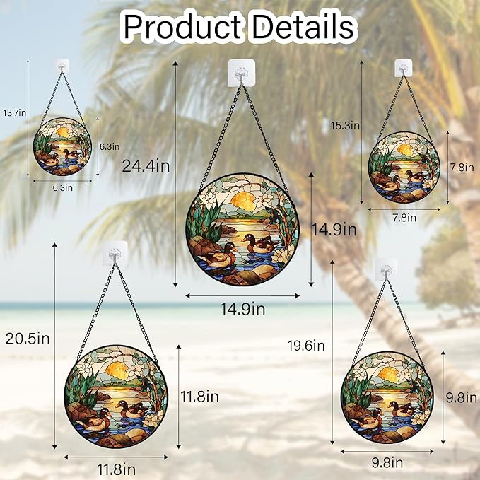Stained Glass Window Hanging, Ducks in The Pond Sun Catcher for Door Home Decor Landscape Plant Suncatcher Christmas Mother's Day Birthday Gifts for Women Men Mom Nana 11.8 in