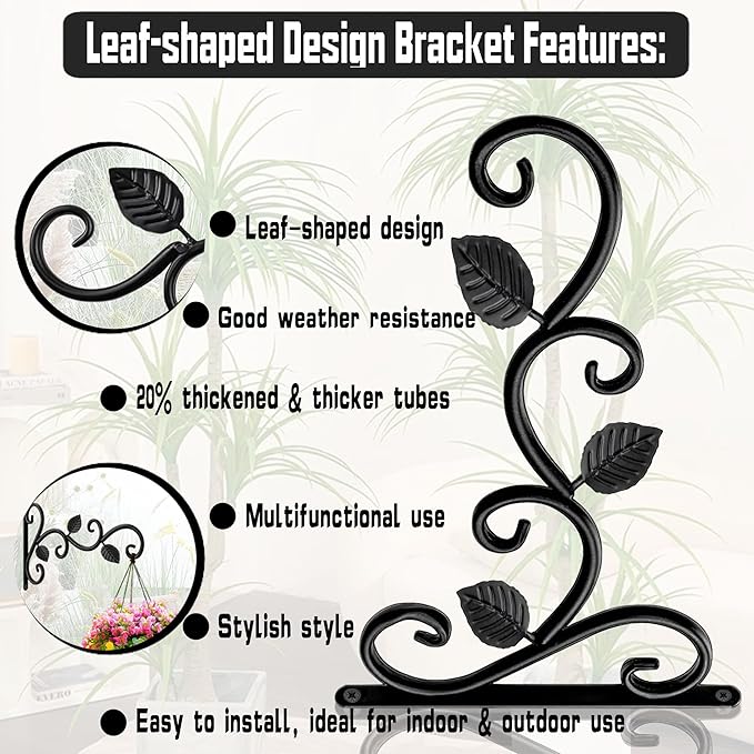 Plant Hanging Bracket, 10 inch Wall Mount Plant Hanger Outdoor Indoor, Decorative Outdoor Hanging Plant Bracket Hooks for Planter Flower Bird Feeder Lanterns Wind Chimes 2 Count